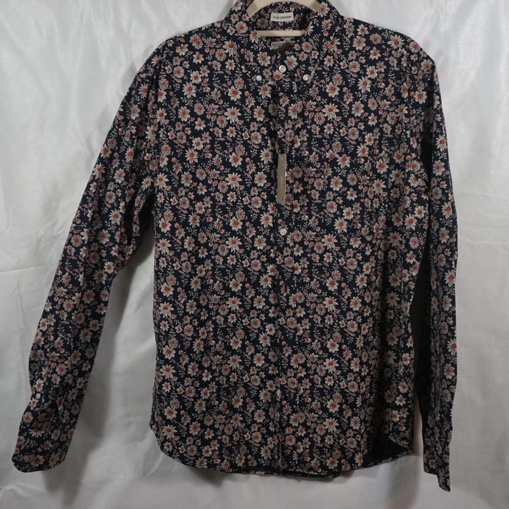 New J.Crew Men's, Floral print Lrg, Organic Cotton, Slim Untucked, Stretch Shirt